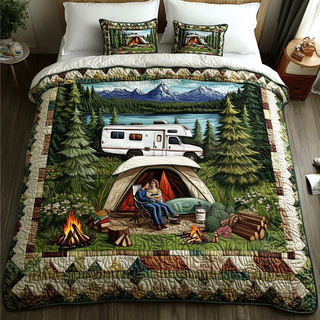 Outdoor Camping Adventure Quilted Bedding Set Rustic Retreat Bed Sheet Set Gifts For Campers