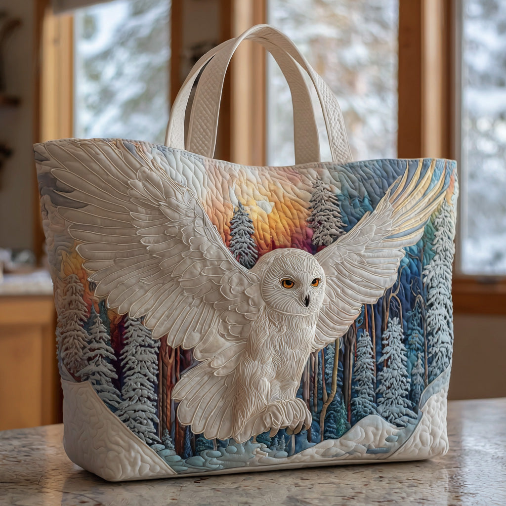 Owl Arctic Gaze Quilted Tote Bag Snowy Forest Shoulder Bag For Women Gifts For Owl Lovers