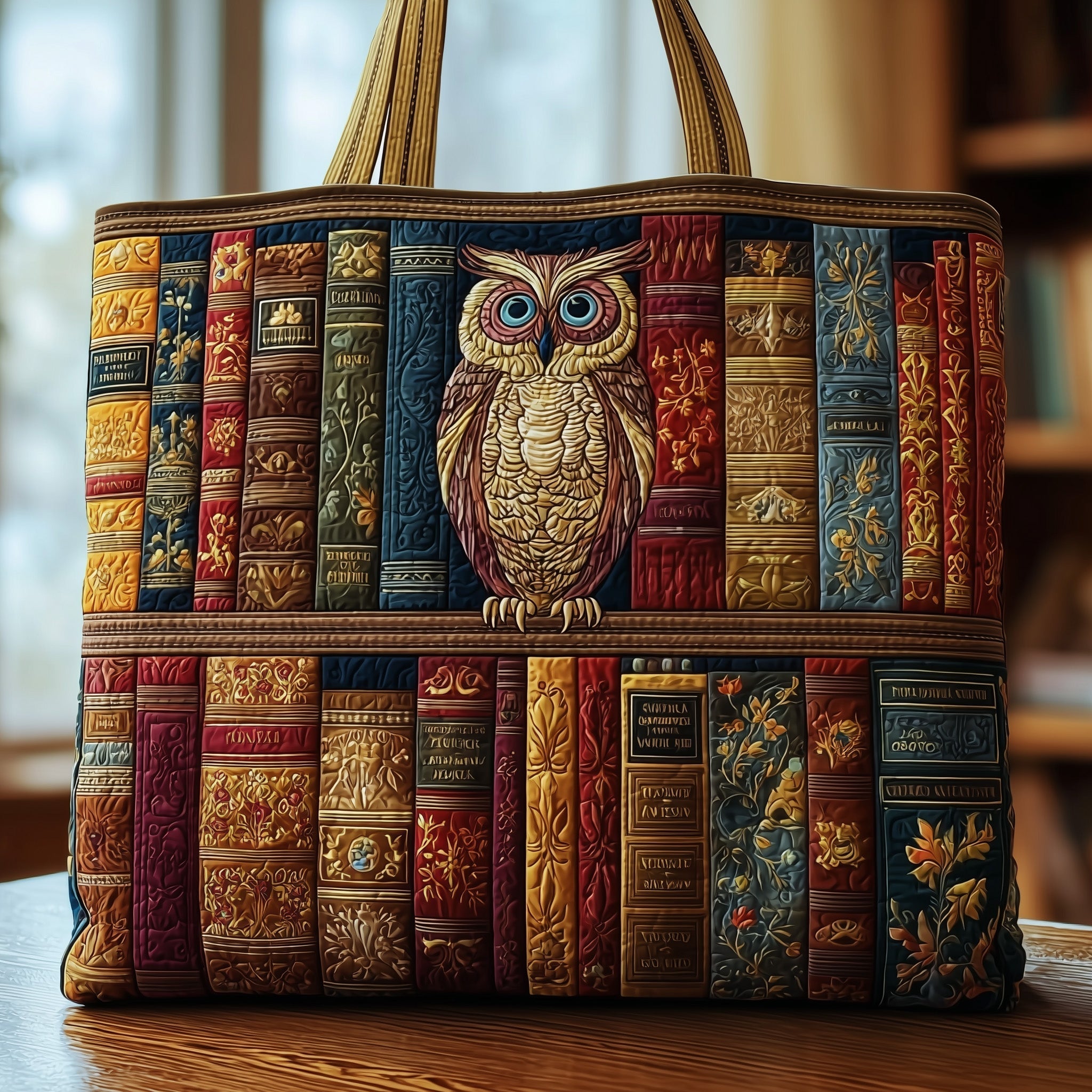 Owl Bookish Heaven Quilted Tote Bag Library Theme Shoulder Bags For Women Gifts For Owl Lovers