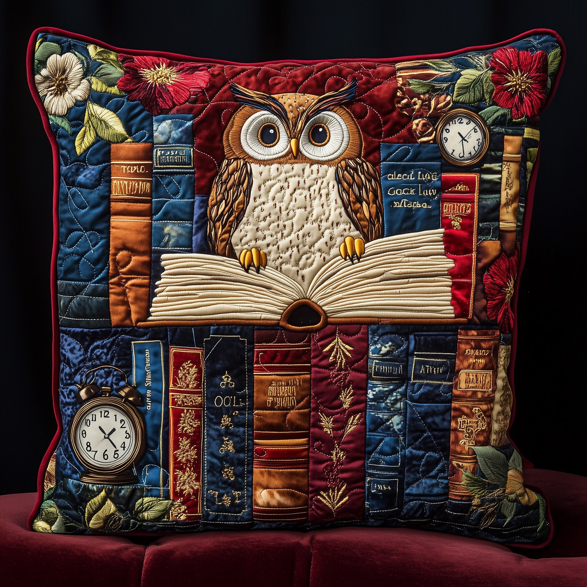 Owl Lady Love Reading Quilted Pillow Case Throw Pillow Cover ItemOwl Themed Christmas Gifts