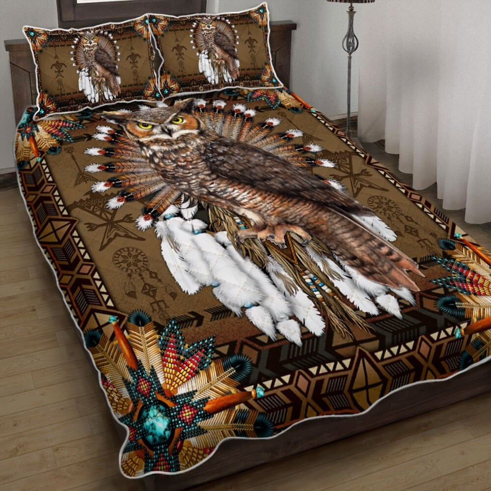 Owl Native American Spirit Quilt Bedding Set Native Pride Duvet Cover Sets Owl Lover Gifts