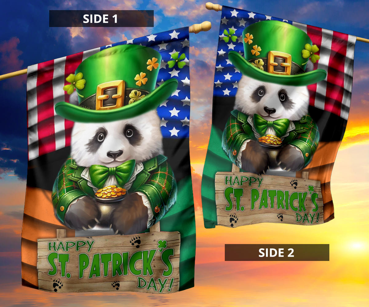Panda Saint Patrick's Day Welcome American Flag And Ireland Flag St Patrick's Day Ideas - Image 7