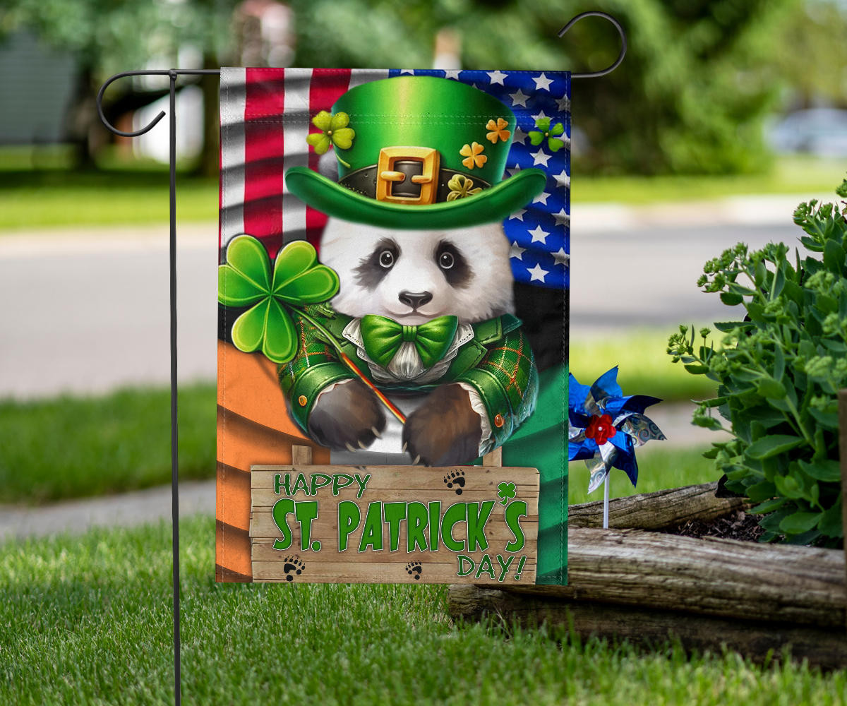 Panda Shamrock Saint Patrick's Day Welcome USA Flag And Ireland Flag St Patrick's Day Decor - Image 4