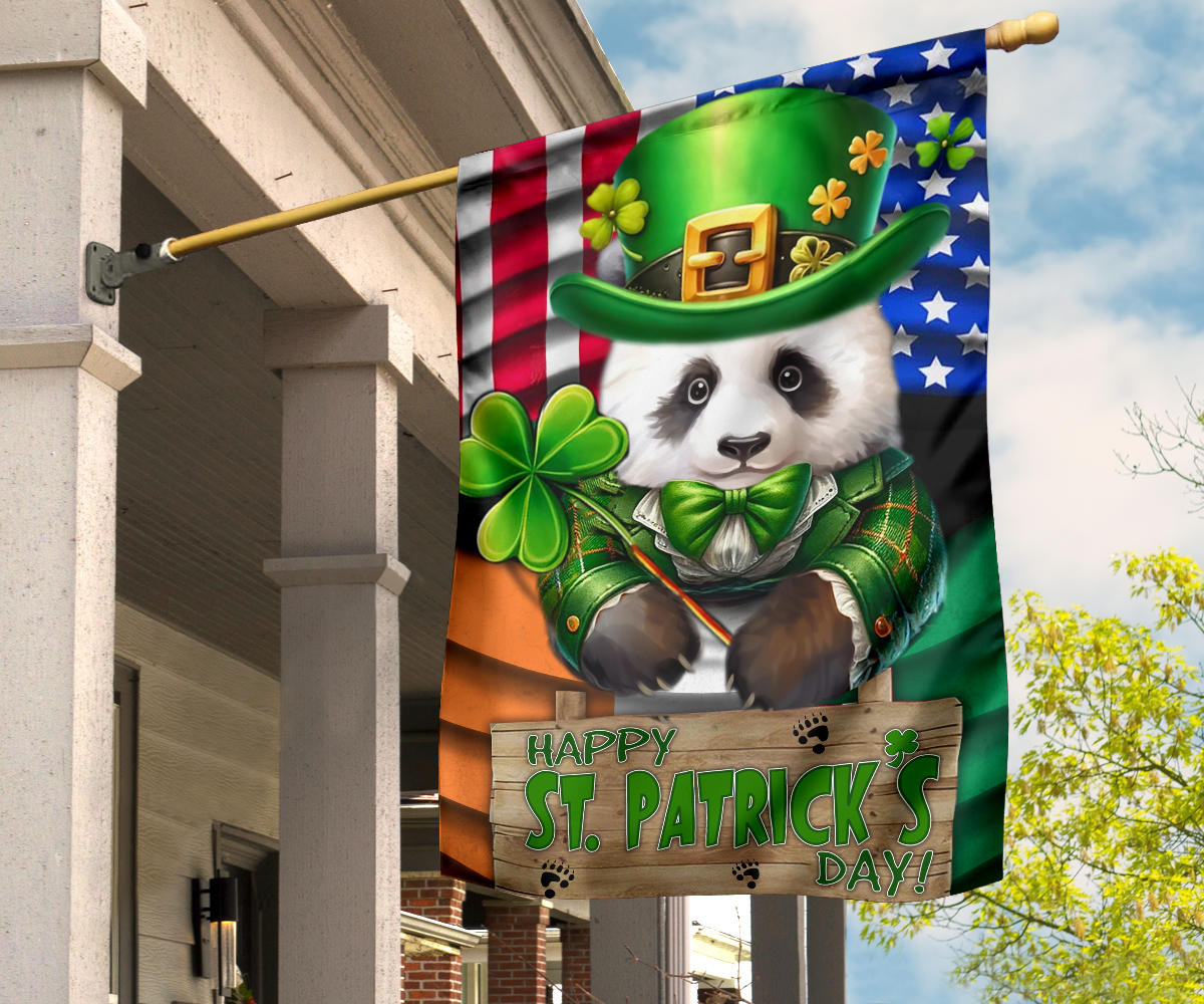 Panda Shamrock Saint Patrick's Day Welcome USA Flag And Ireland Flag St Patrick's Day Decor - Image 3