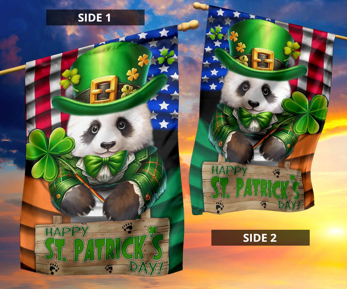 Panda Shamrock Saint Patrick's Day Welcome USA Flag And Ireland Flag St Patrick's Day Decor - Image 9