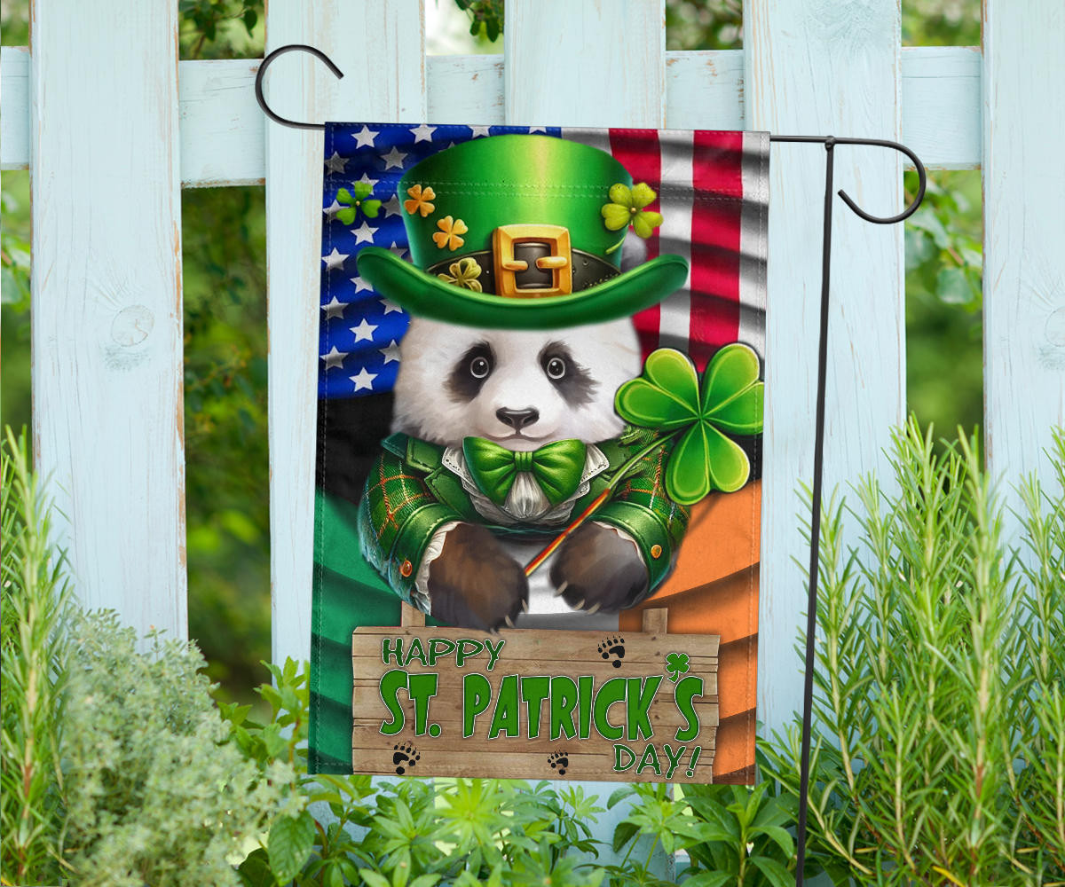 Panda Shamrock Saint Patrick's Day Welcome USA Flag And Ireland Flag St Patrick's Day Decor - Image 2