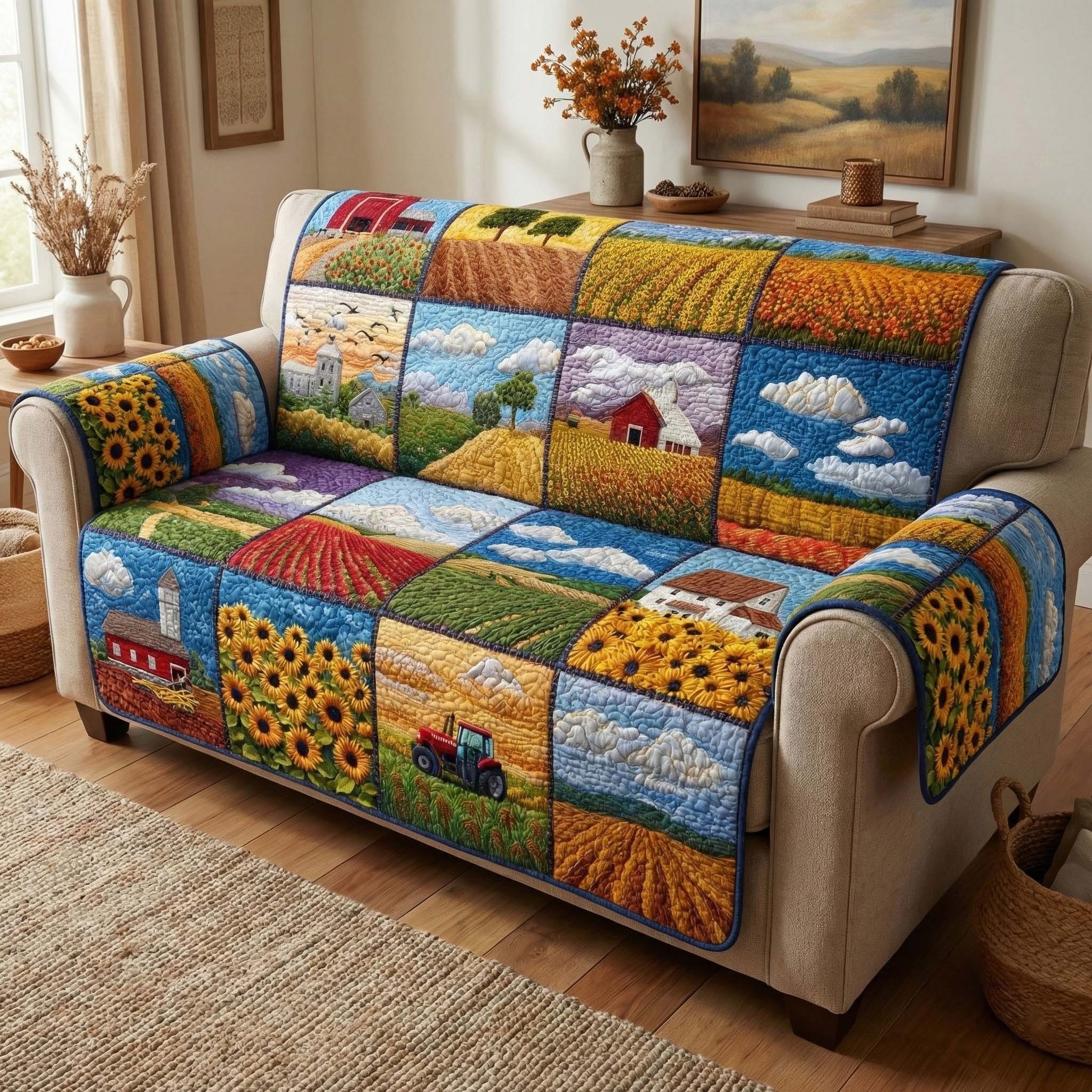 Patchwork Farm Quilted Sofa Cover Farmhouse Furniture Covers For Sofas Gifts For Farmers