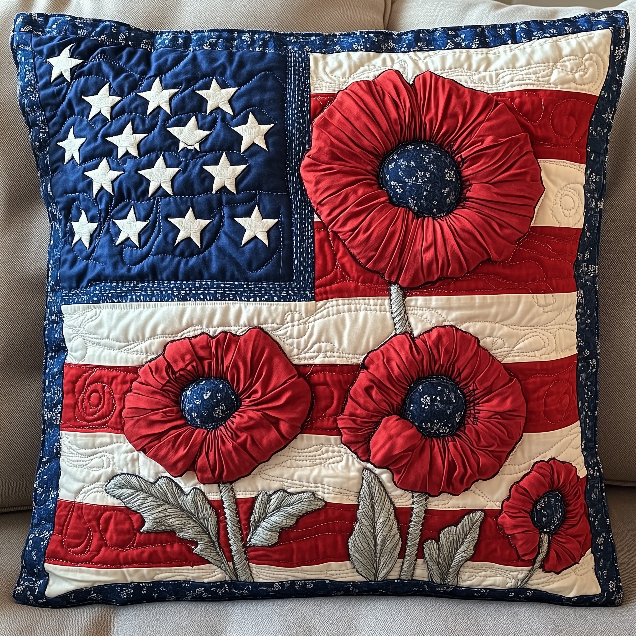 Patriot Petal Quilted Pillow Case Pillow Protector CoverPatriotic Novelty Items