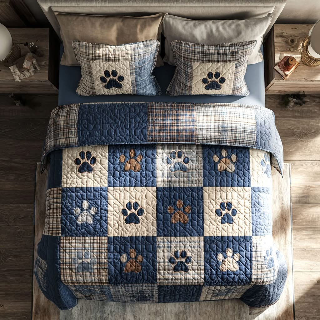 Paw Patchwork Quilted Bedding Set Dog Lover Bed Sheet Set Bedroom Decor Gifts For Friends
