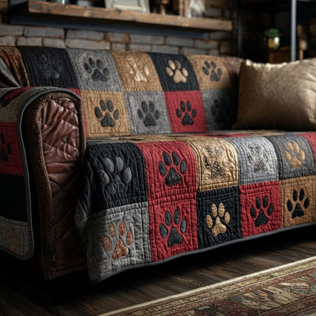 Paw Print Rustic Quilted Sofa Cover Best Couch Covers Home Decor Present For Dog Lovers