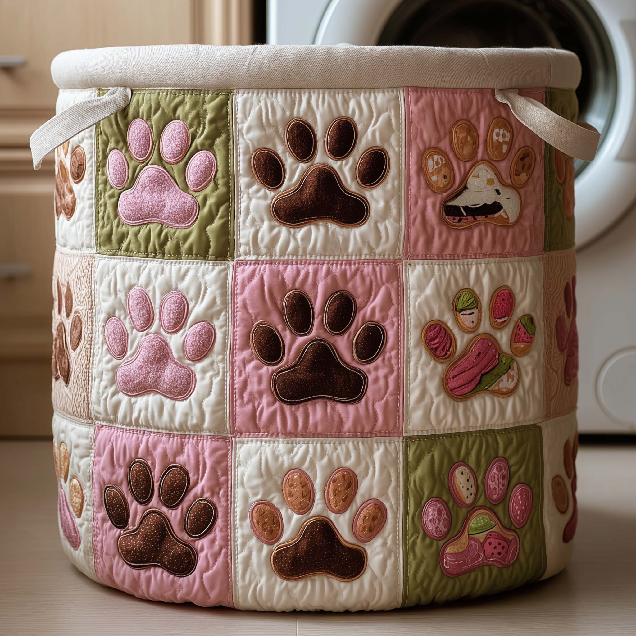 Paws Patchwork Quilted Laundry Basket Pink Cute Laundry Baskets Gifts For Dog Lovers