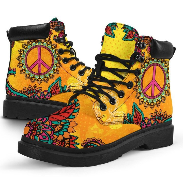 Peace Sign Mandala Boots Bohemian Colorful Boots Hippie Style Footwear Gifts For Her
