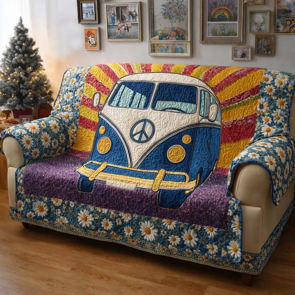 Peace Van Quilted Sofa Cover Daisy Floral Sofa Saver Covers Unique Gifts For Hippies