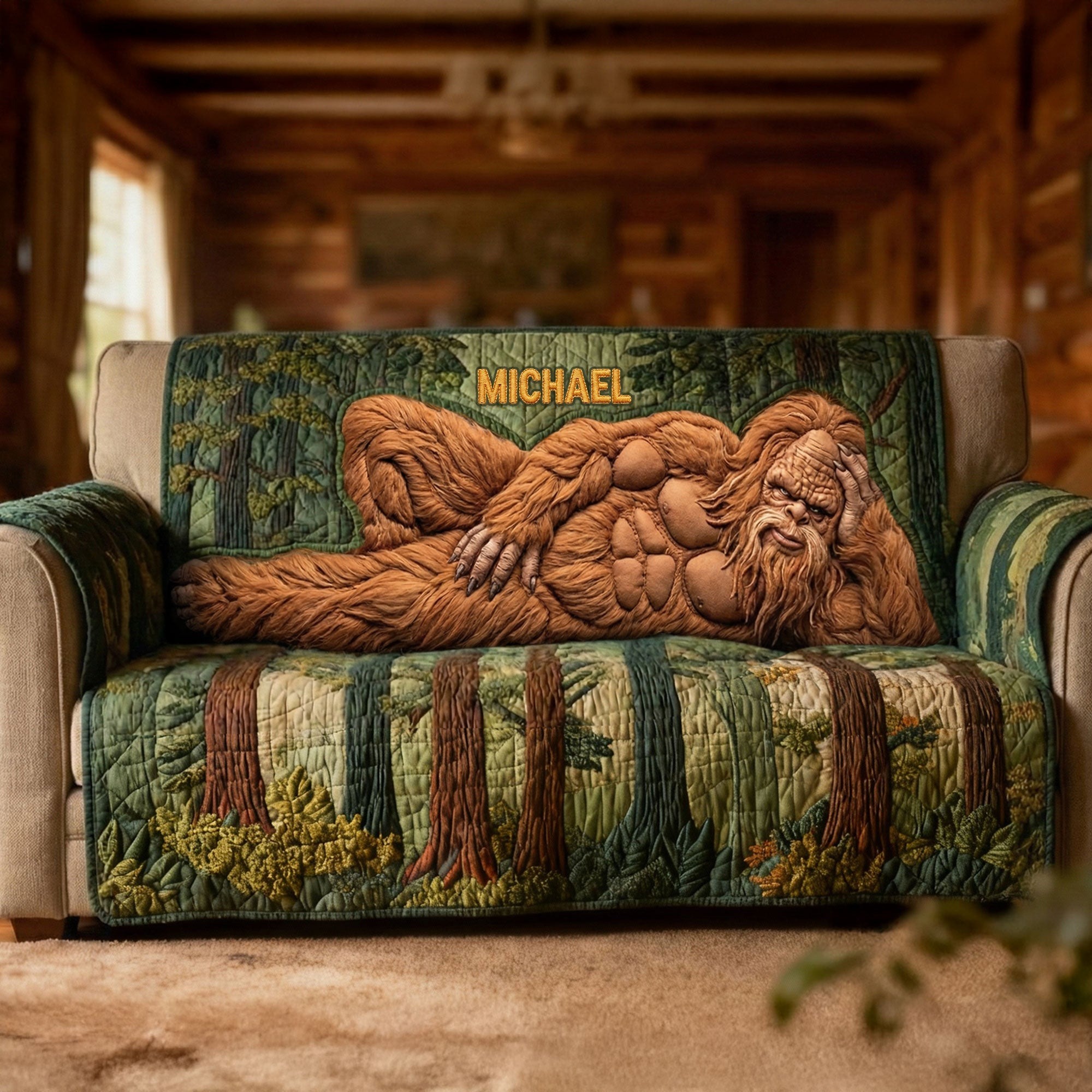 Personalized Relax Sasquatch Quilted Sofa Cover Funny Couch Covers Gifts For Bigfoot Lovers