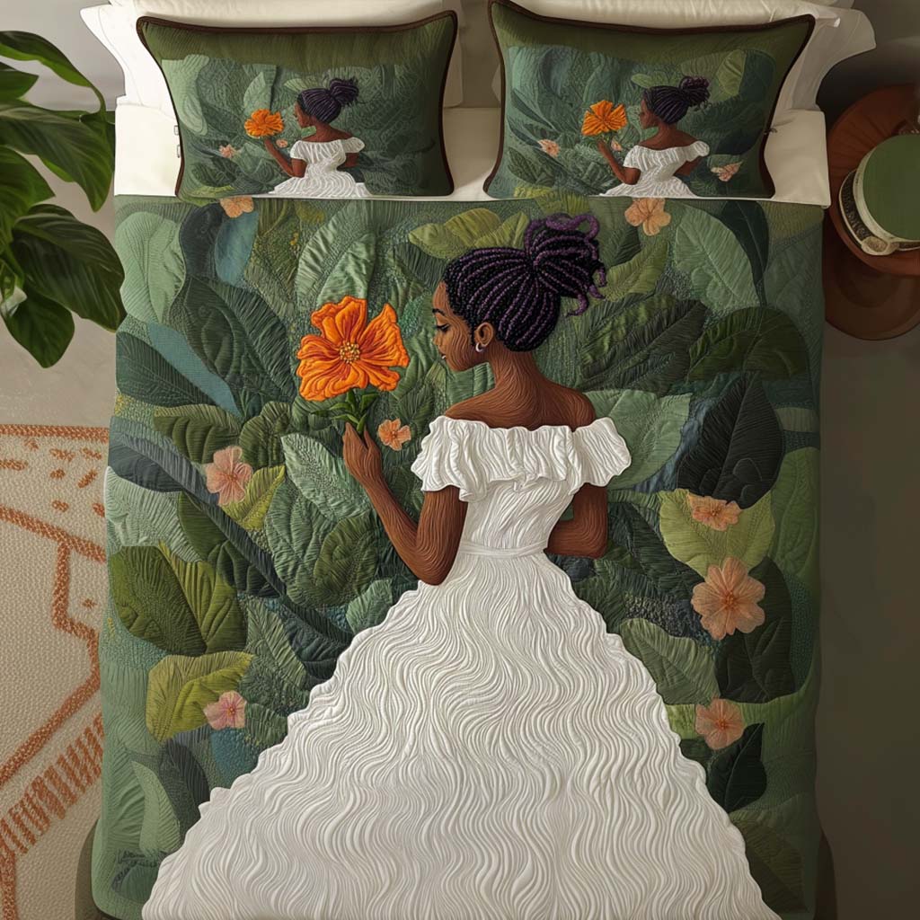 Petal Whisper Quilted Bedding Set Aesthetic Room Decor Best African American Gifts