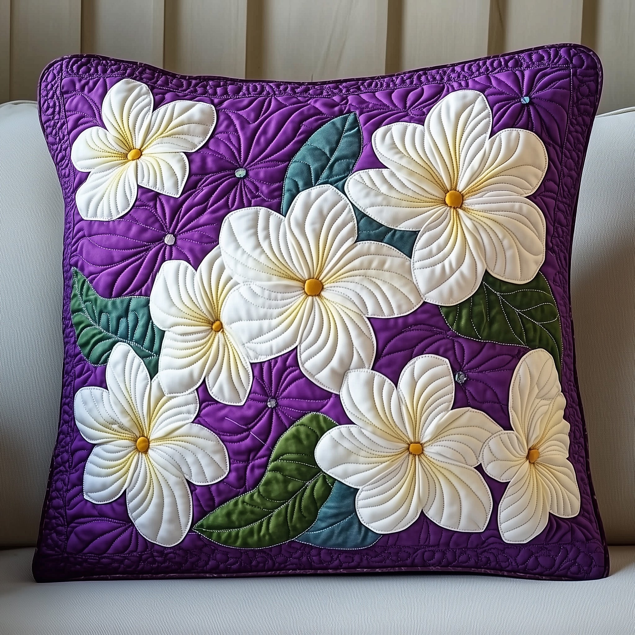 Plumeria Blossom Quilted Pillow Case Pillow Protector CoverOcean Gift For Beach Lover