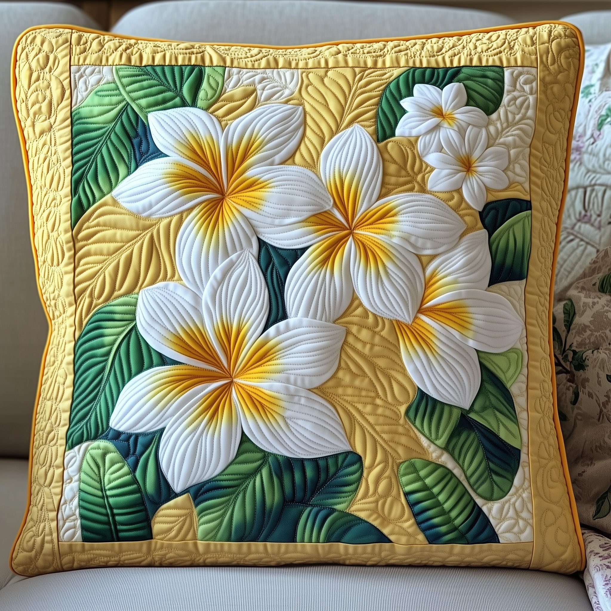 Plumeria Blossom Quilted Pillow Case Pillow Protector CoverSummer Gifts For Beach Lovers