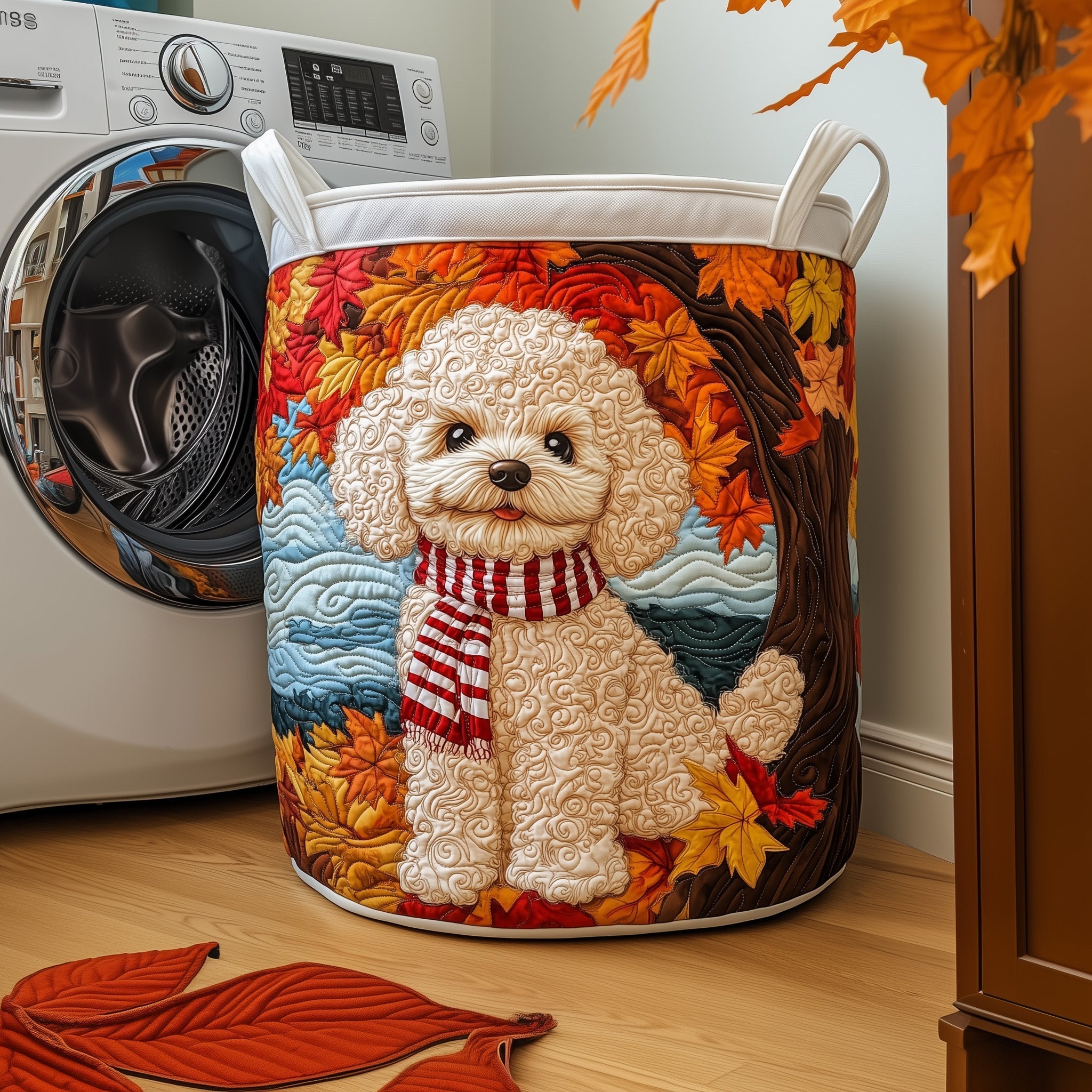 Poodle Autumn Quilted Laundry Basket Cute Dog Clothes Hamper Best Gift For Poodle Lovers