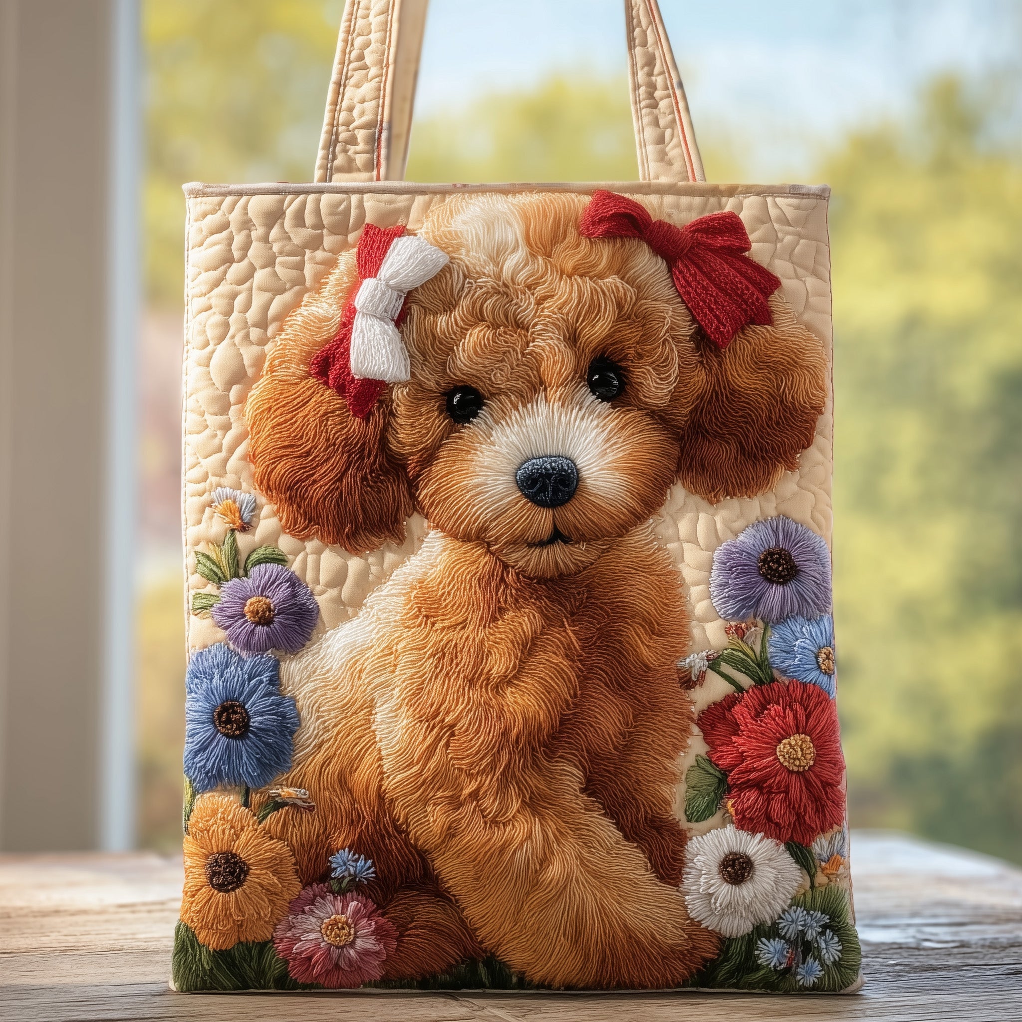 Poodle Bow Quilted Tote Bag Cute Dog Shoulder Bags For Women Gifts For Poodle Lovers