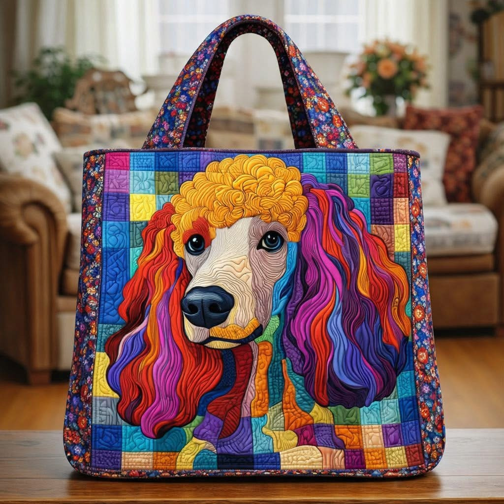 Poodle Portrait Quilted Tote Bag Colorful Shoulder Bag For Women Gifts Ideas For Poodle Lovers