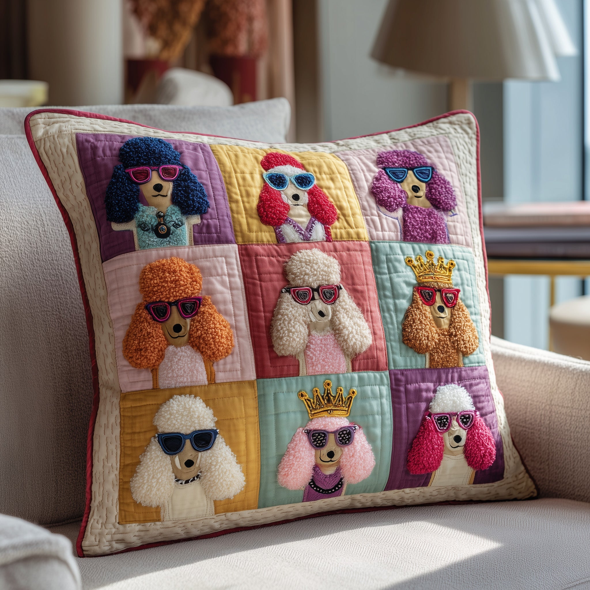Poodle Quilted Pillow Case Square Pillow Cushion CoverGreat Dog Christmas Gifts