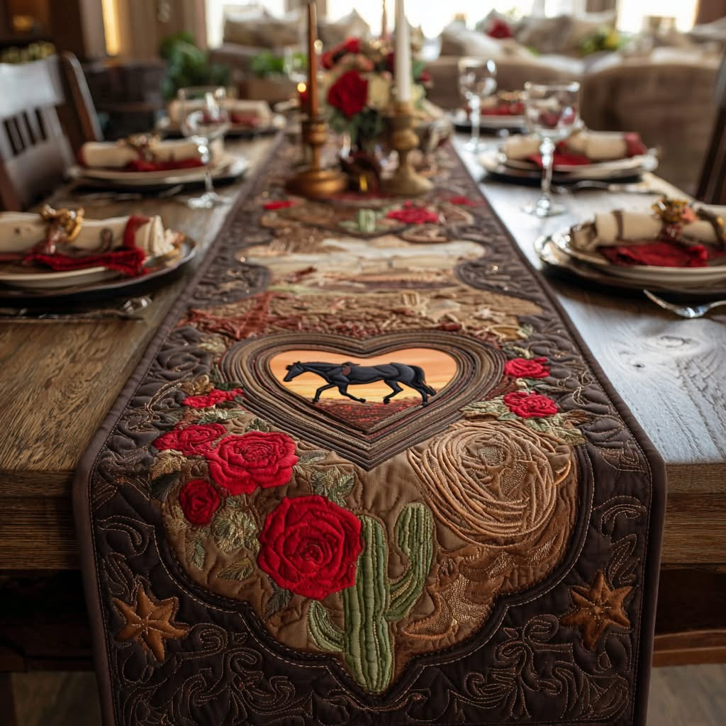 Prairie Heart Quilted Table Runner Western Themed Dining Table Decor Gifts For Cowboy Lovers