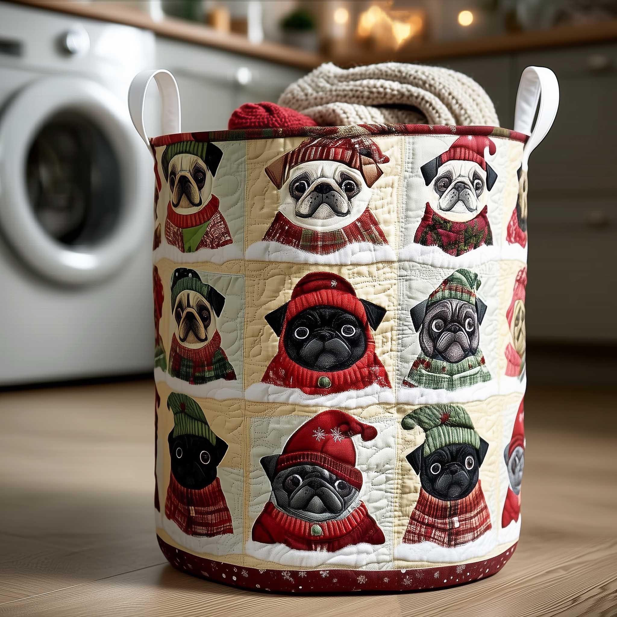 Pug Patchwork Quilted Laundry Cute Family Clothes Hamper Pug Gifts For Pug Lovers