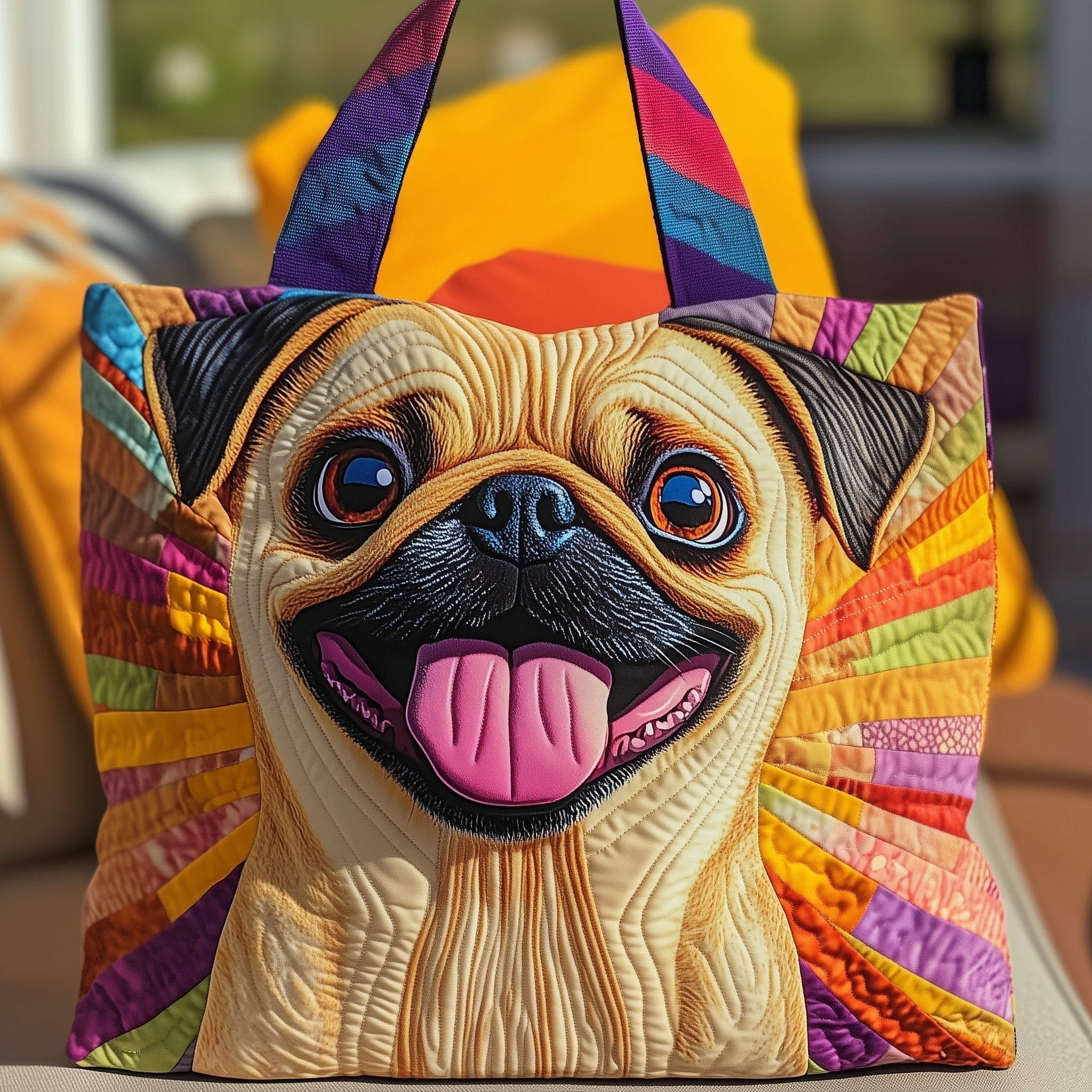 Pug Quilted Tote Bag Colorful Handbag For Women Gifts For Pug Owners For Girlfriend