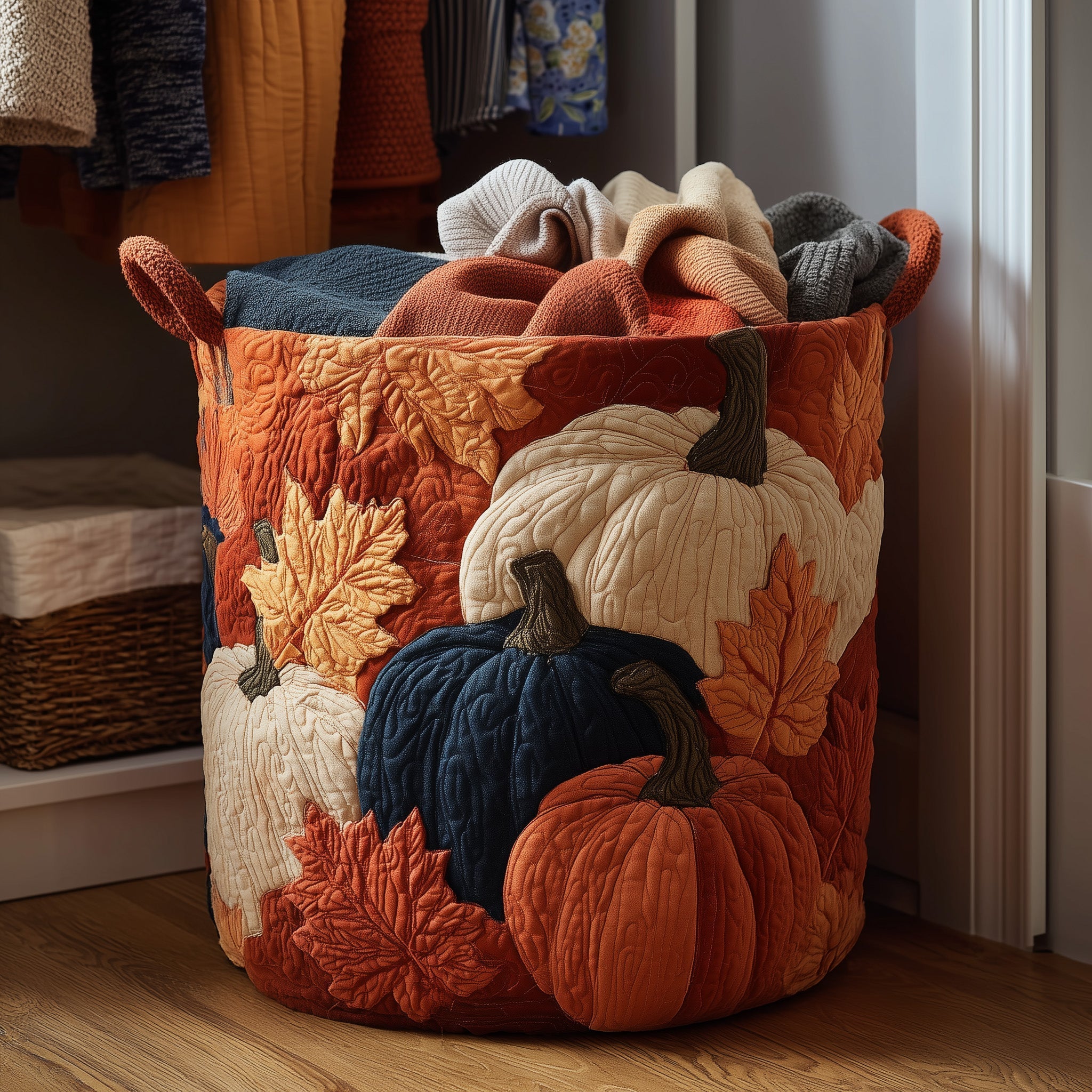 Pumpkin Quilted Laundry Basket Autumn Harvest Hamper Basket Home Decor Gifts For Mom