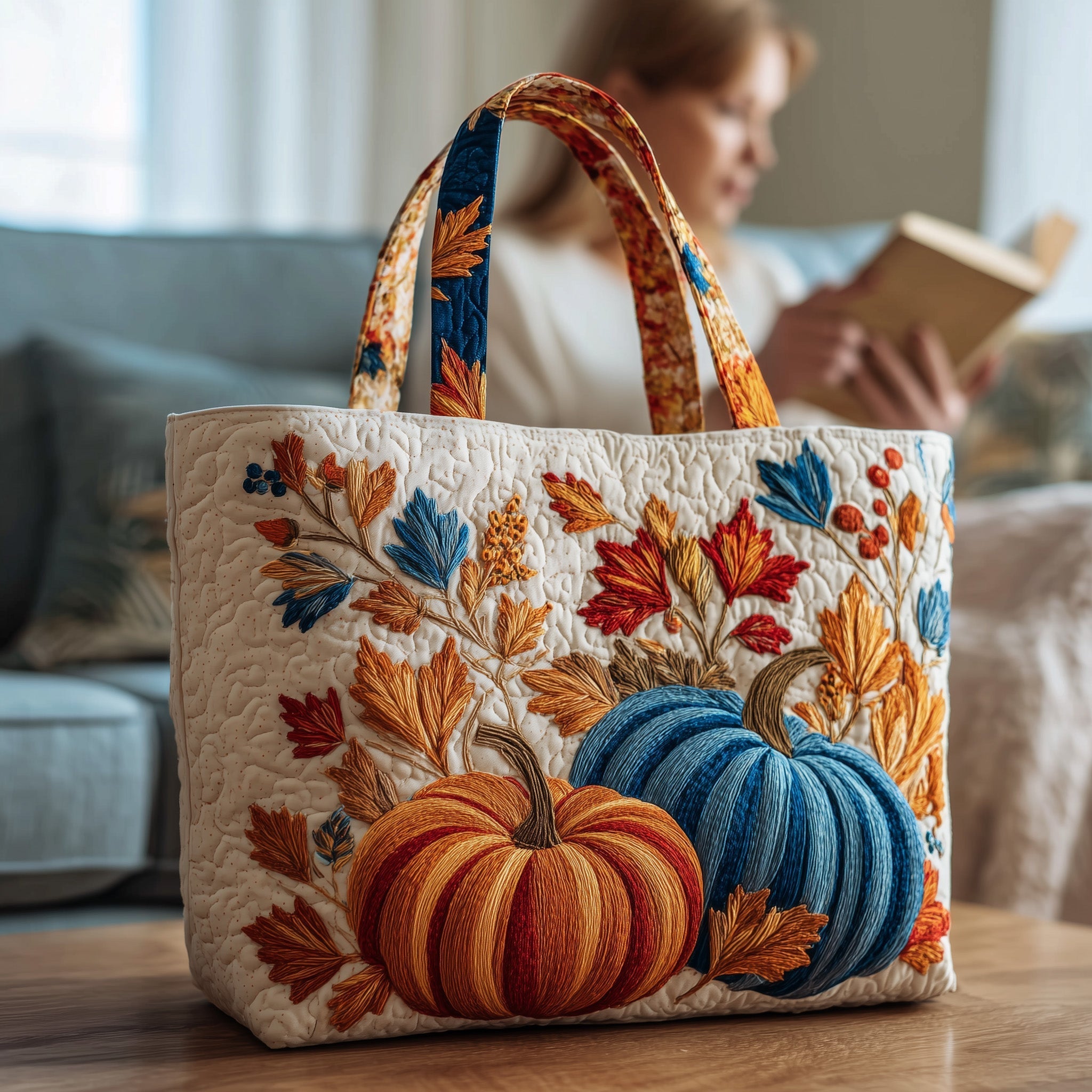 Pumpkin Quilted Tote Bag Autumn Themed Shoulder Bags For Women Best Birthday Gift