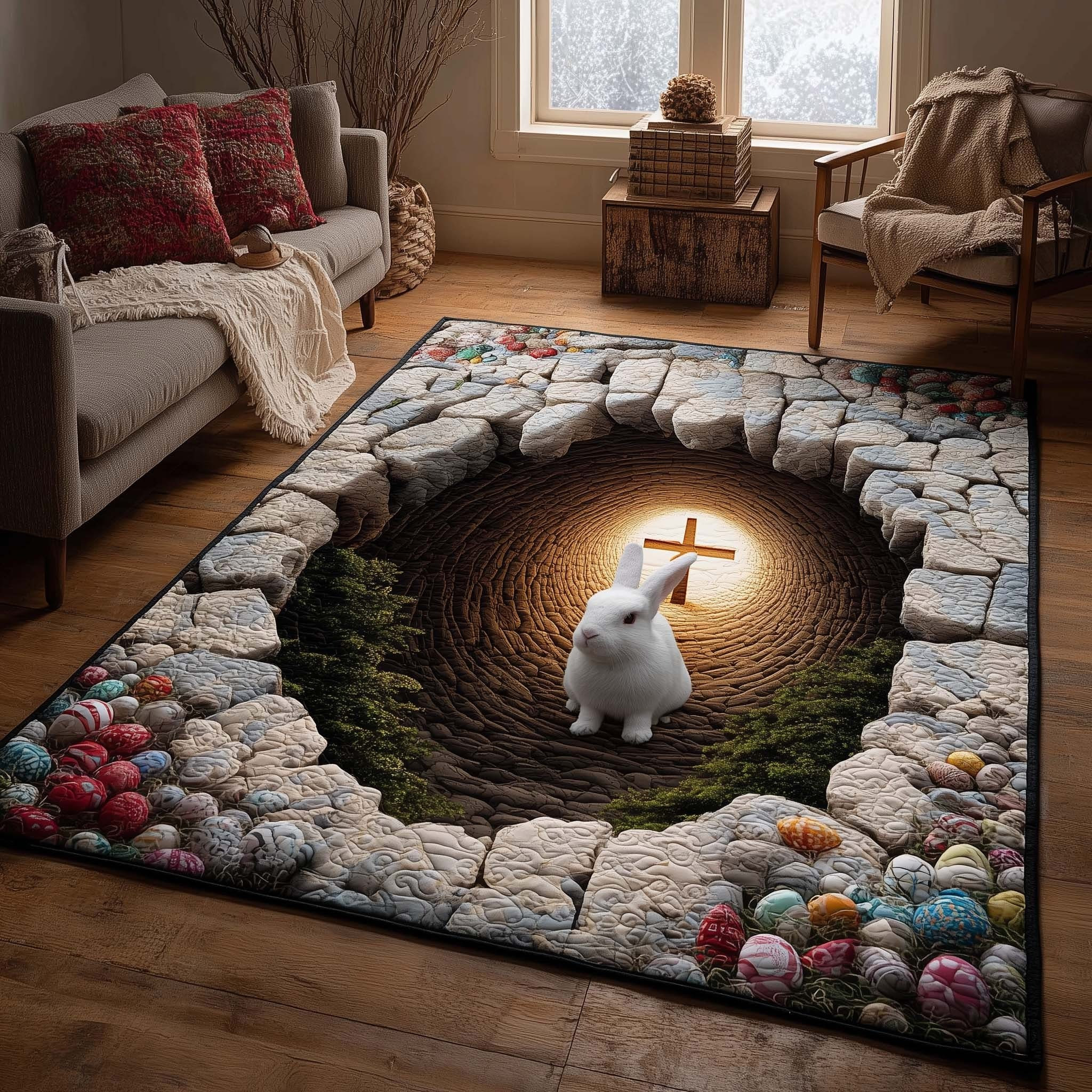Rabbit Resurrection Light Garden Area Rug He Is Risen Floor Mat Religious Easter Themed Gifts