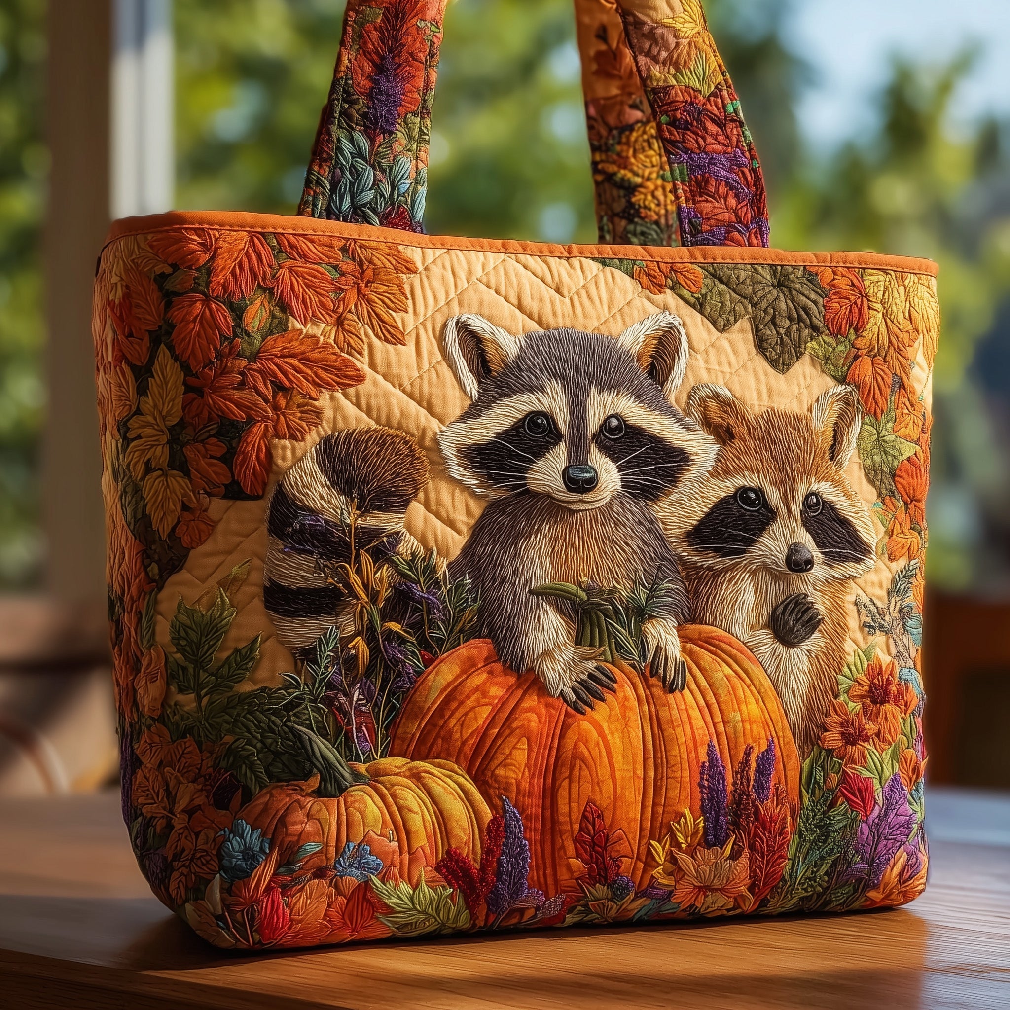 Raccoon Quilted Tote Bag Cute Autumn Themed Handbags Gifts For Raccoon Lovers