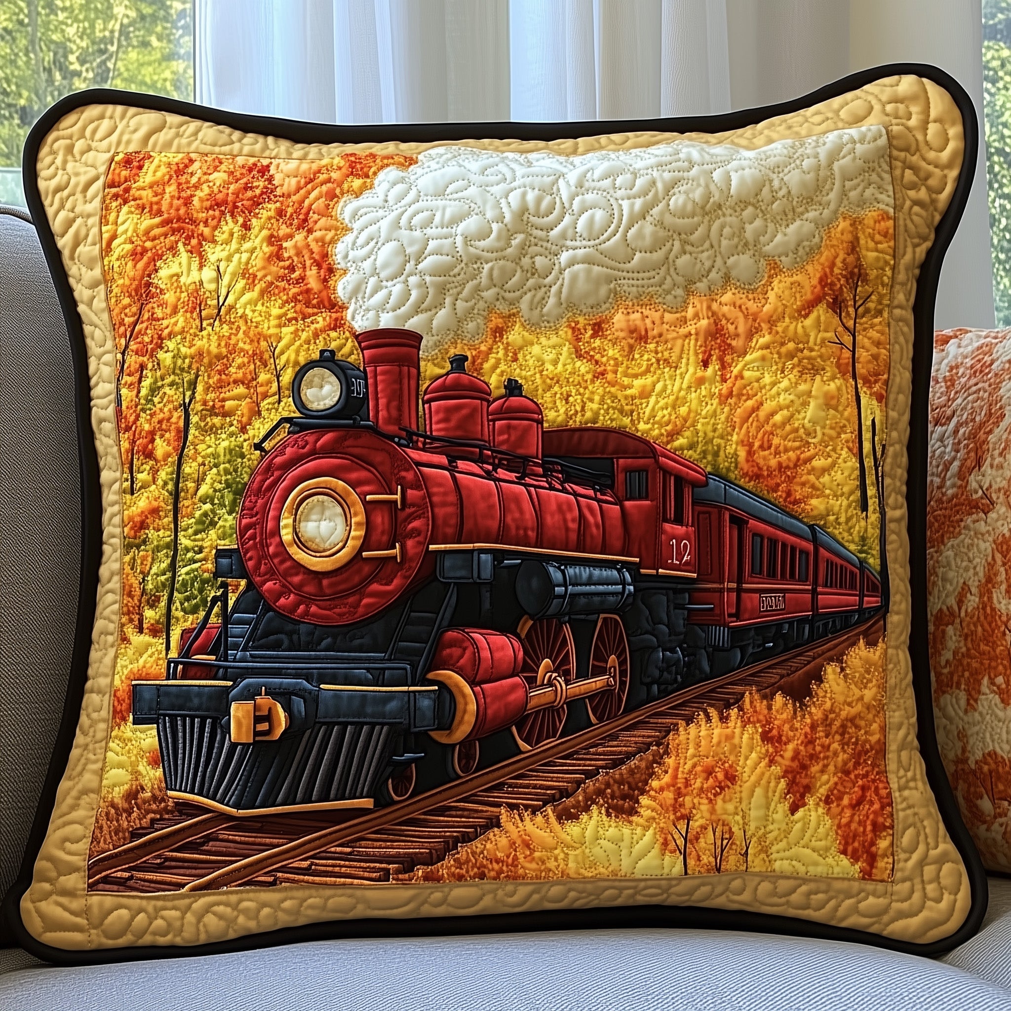 Railway Dream Quilted Pillow Case Pillow Protector CoverGifts For Train Lovers Adults