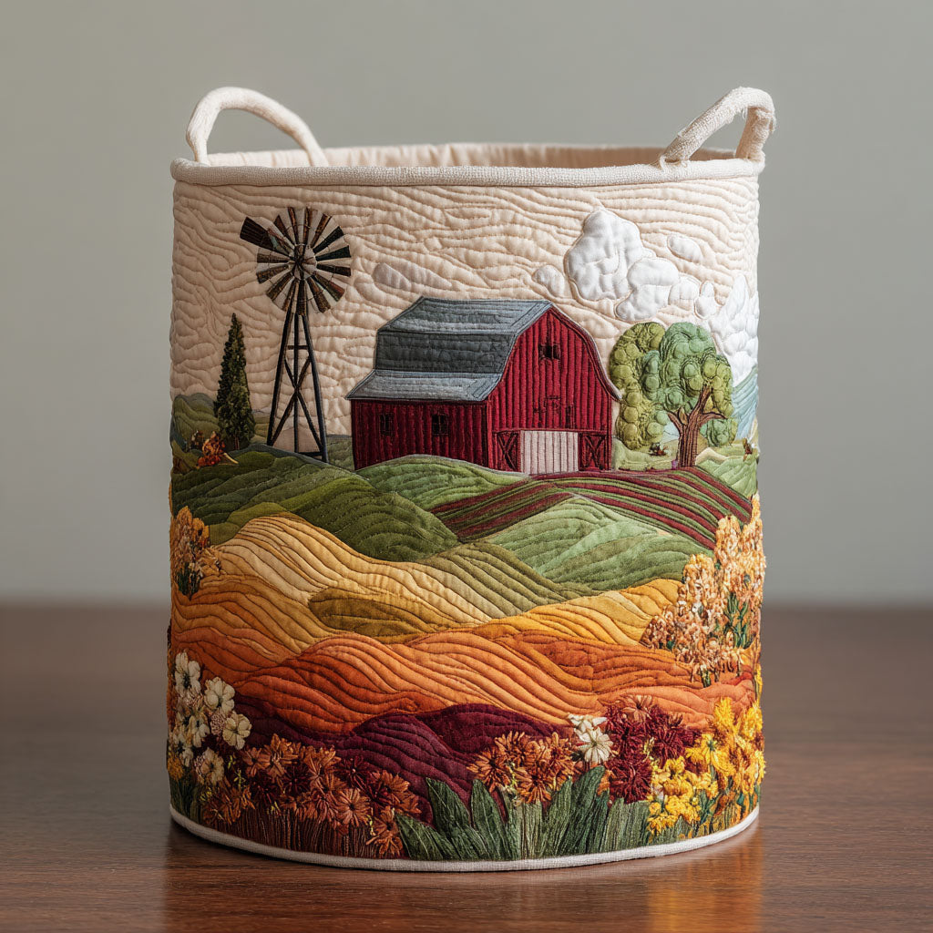 Red Barn Windmill Autumn Farm Laundry Basket Best Family Fabric Storage Bin Basket Decor