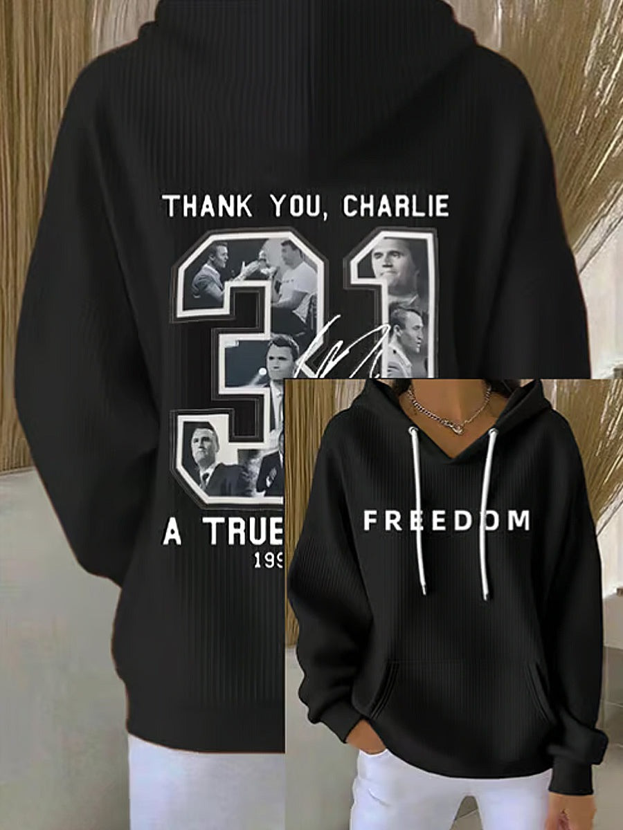 Red Charlie Kirk 31 Freedom Hoodie Thank You October 14 Charlie Kirk Day Memorial Clothing - Image 3