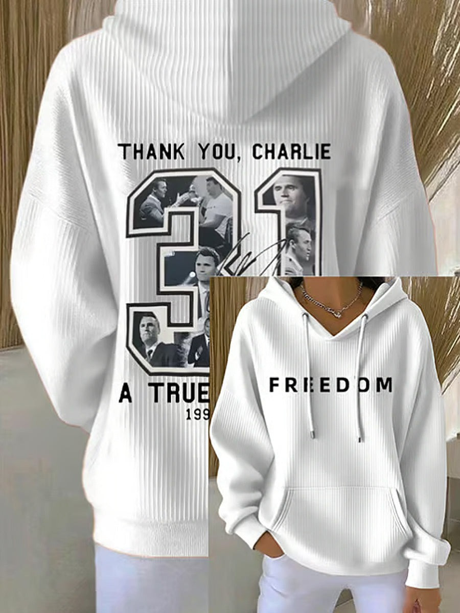Red Charlie Kirk 31 Freedom Hoodie Thank You October 14 Charlie Kirk Day Memorial Clothing - Image 2