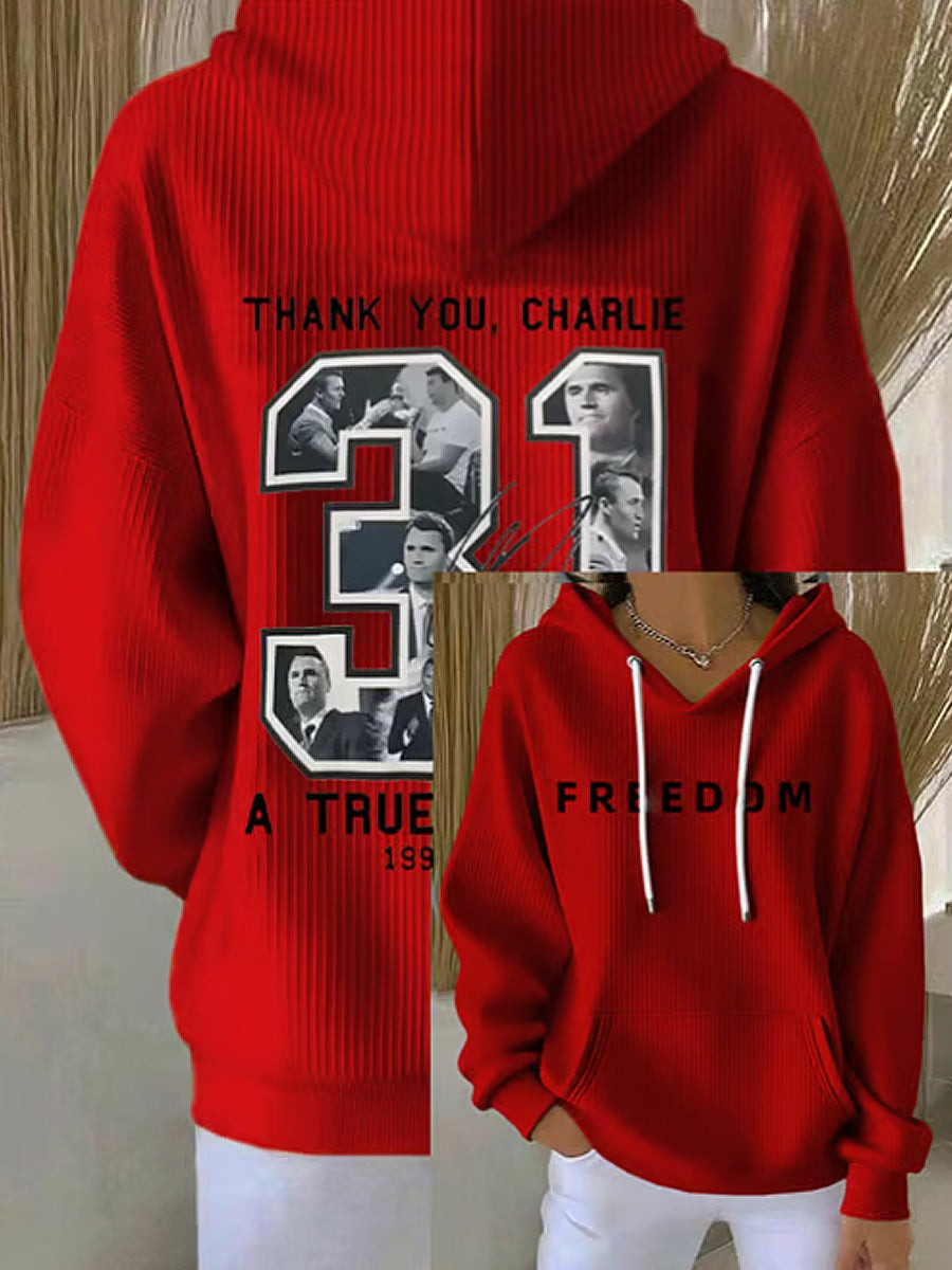 Red Charlie Kirk 31 Freedom Hoodie Thank You October 14 Charlie Kirk Day Memorial Clothing