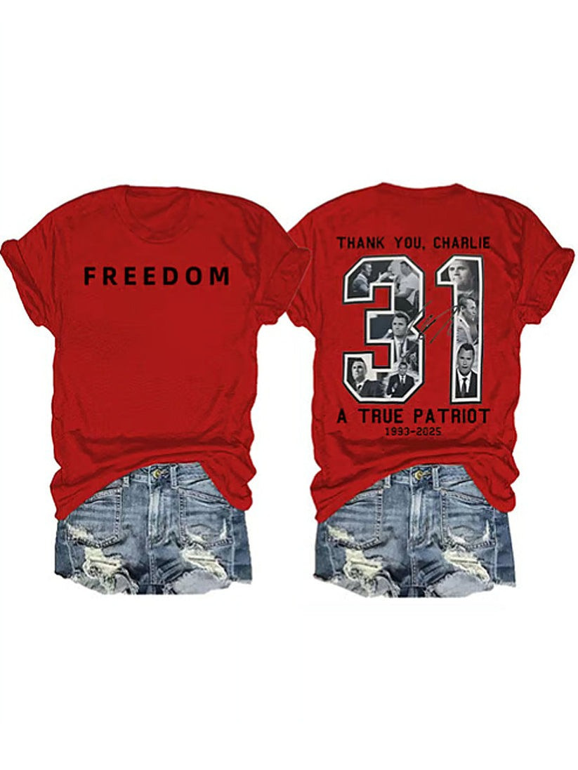 Red Charlie Kirk 31 Freedom Tee Shirt Women's Support Wear Red For Charlie Kirk Day Merch