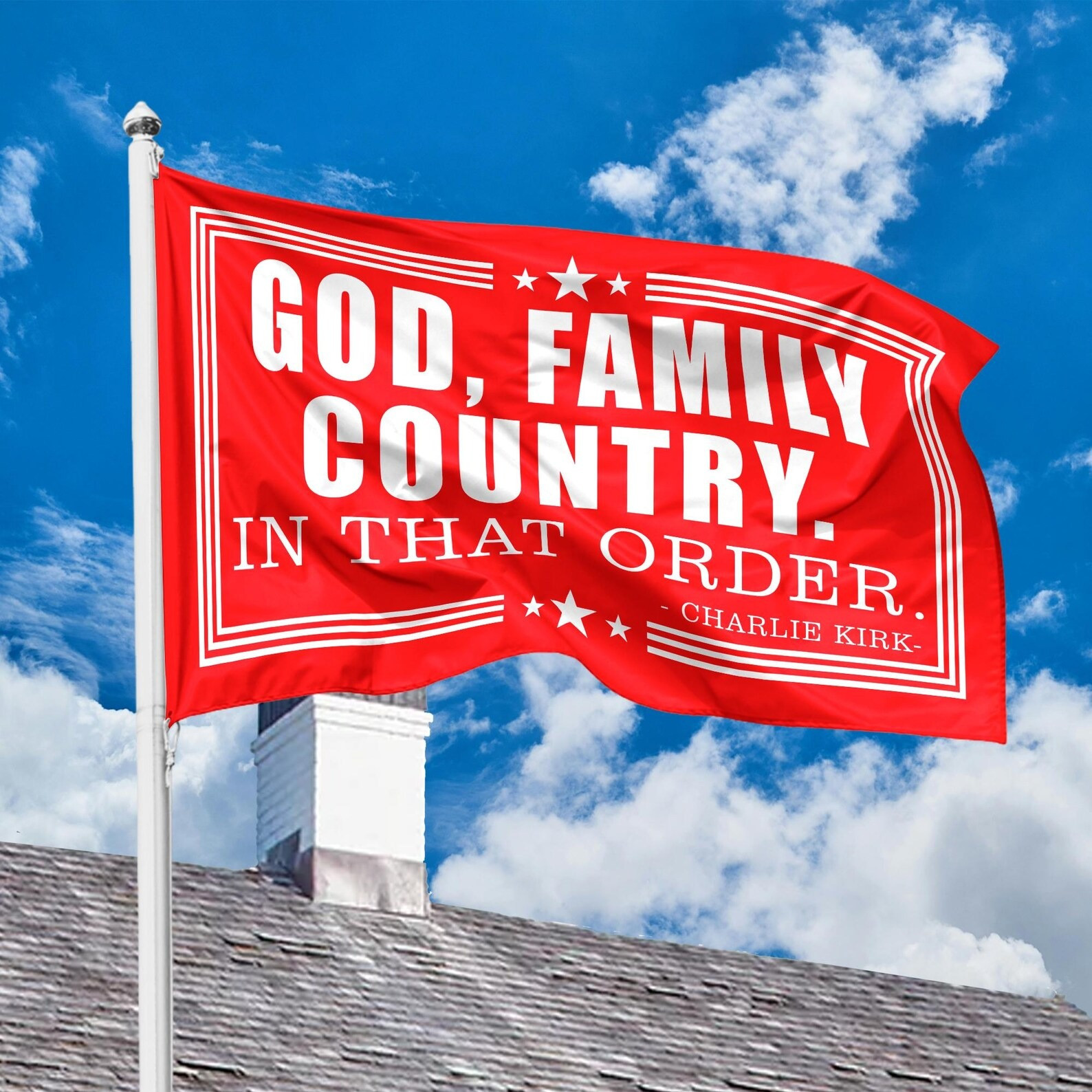 Red Charlie Kirk Flag Charlie Kirk God Family Country In That Order October 14th Day Decor