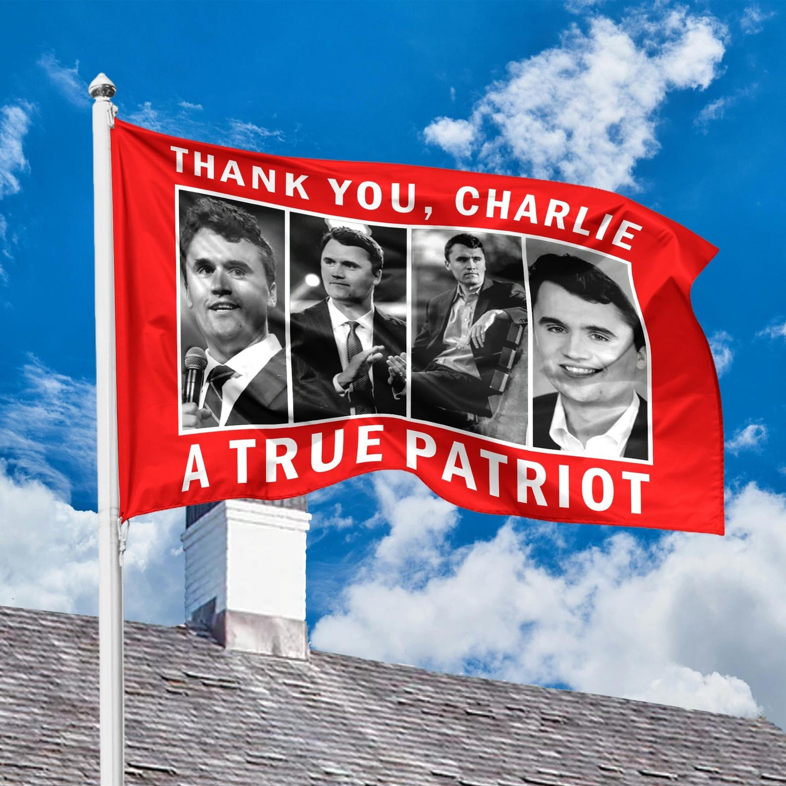 Red Charlie Kirk Flag Flag Thank you A True Patriot Charlie Kirk Memorial Merch Decorations