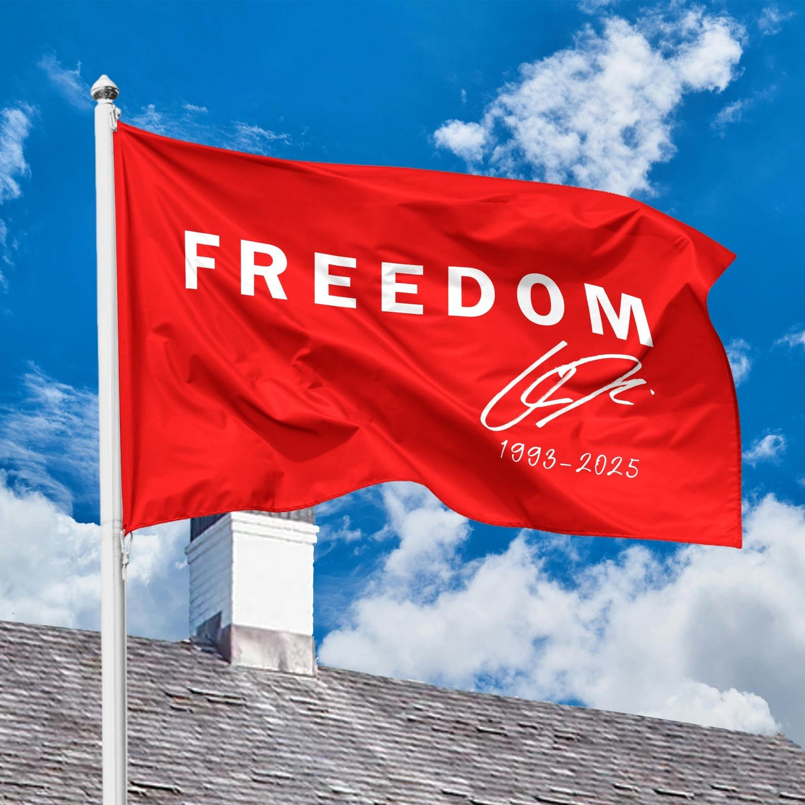 Red Charlie Kirk Freedom Flag Signed Signature Honor October 14 Charlie Kirk Day Merch Decor