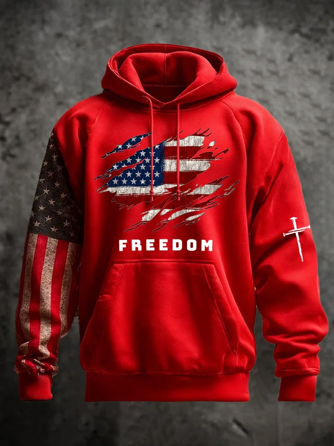 Red Charlie Kirk Freedom Hoodie Faith Cross American Flag Memorial Wear Red For Oct 14 Day - Image 2