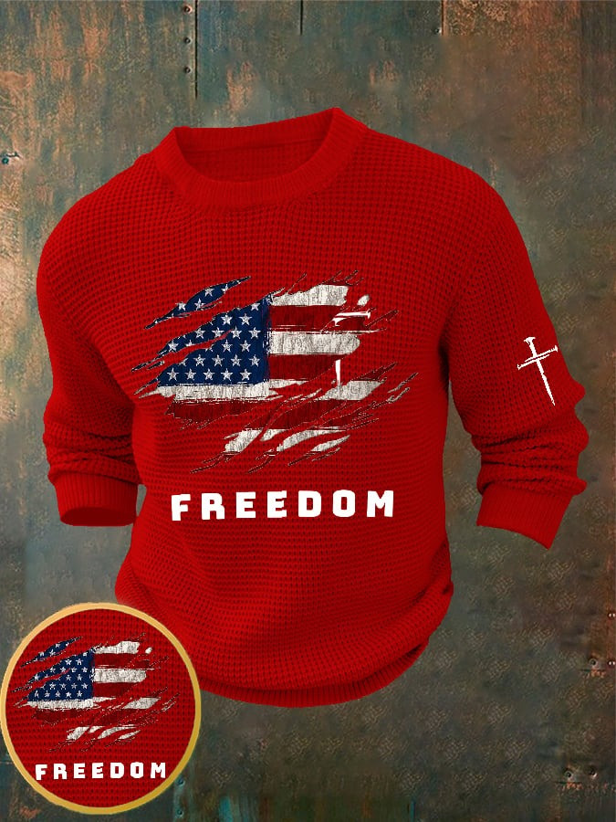 Red Charlie Kirk Freedom Long Sleeve Shirt Men's American Flag Turning Point USA Merch
