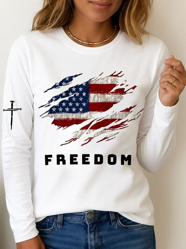 Red Charlie Kirk Freedom Long Sleeve Shirt Women's American Flag Wear Red Memorial Apparel - Image 2
