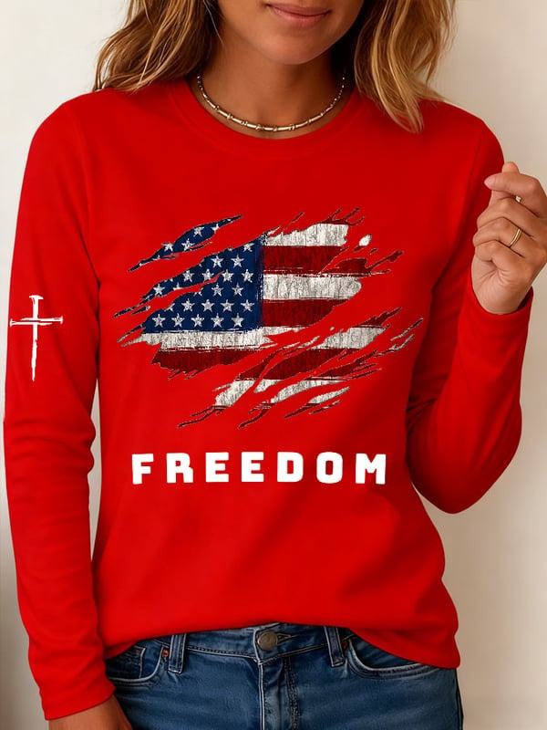 Red Charlie Kirk Freedom Long Sleeve Shirt Women's American Flag Wear Red Memorial Apparel
