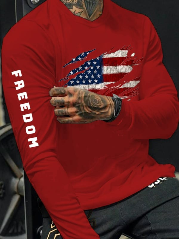 Red Charlie Kirk Freedom Men's Long Sleeve Shirt American Flag Wear Red Day Memorial Merch