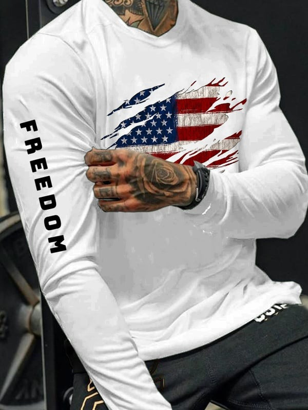 Red Charlie Kirk Freedom Men's Long Sleeve Shirt American Flag Wear Red Day Memorial Merch - Image 2