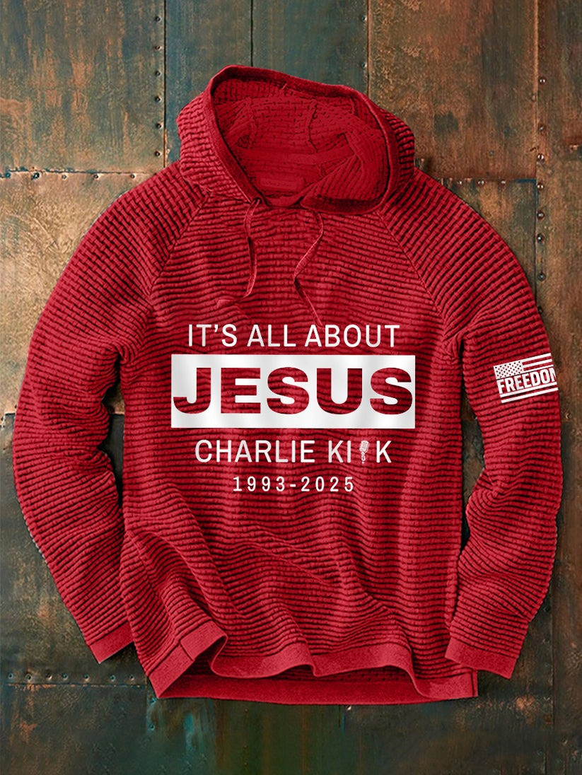 Red Charlie Kirk Freedom Merch Hoodie It's All About Jesus RIP Charlie Kirk Merch Store - Image 2