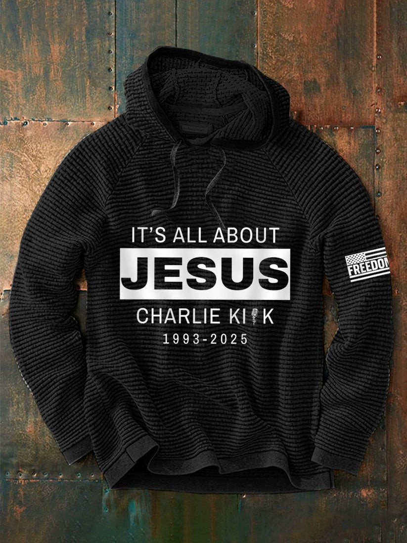 Red Charlie Kirk Freedom Merch Hoodie It's All About Jesus RIP Charlie Kirk Merch Store