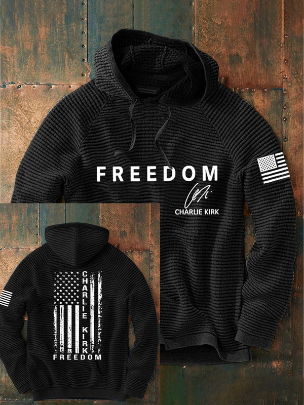 Red Charlie Kirk Freedom Merch Waffle Hoodie Signed Charlie Kirk Was Wearing Wore Clothing - Image 2